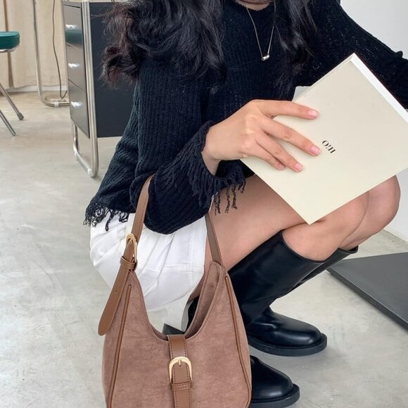 Retro Suede Shoulder Bag for Women Compact Stylish Casual Handbag - Picture 4 of 8